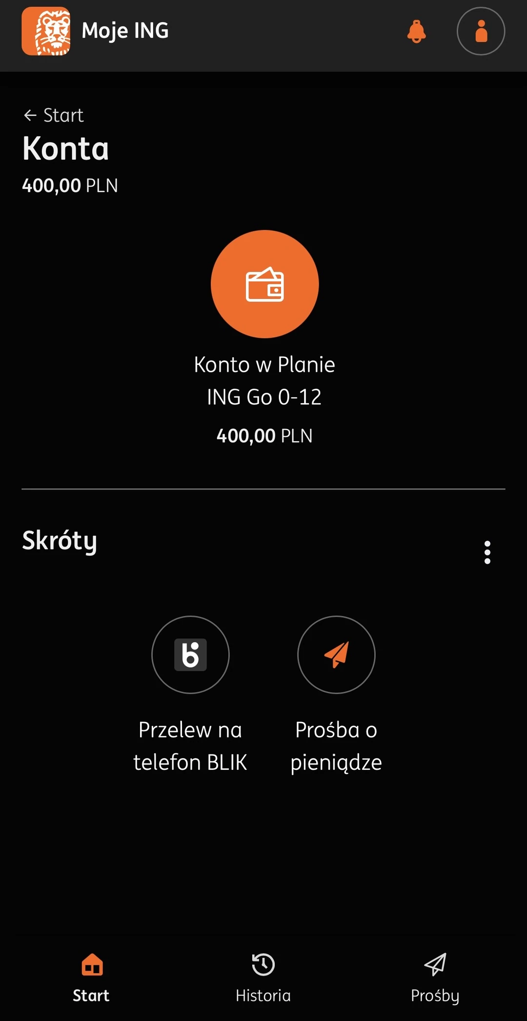 Aplikacja Moje ING w wersji dla dziecka: lista kont, Konto w Planie ING Go 0-12