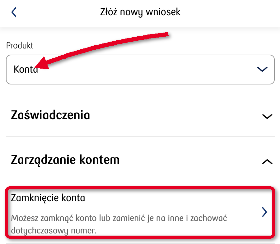 Jak zamknąć konto w PKO BP - Złóż nowy wniosek, Zarządzanie kontem, Zamknięcie konta