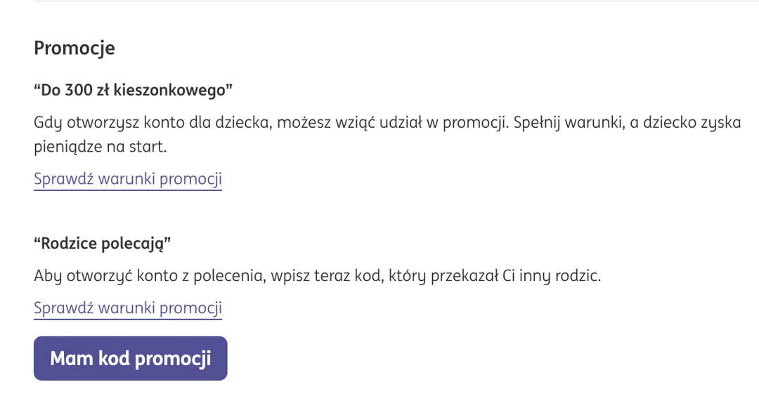 Promocje Do 300 zł kieszonkowego i Rodzice polecają we wniosku o konto dziecka ING