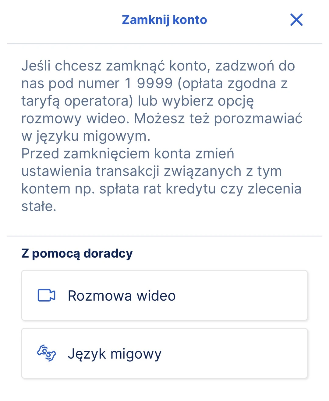 zamknięcie konta w aplikacji Erste: rozmowa wideo z doradcą lub język migowy